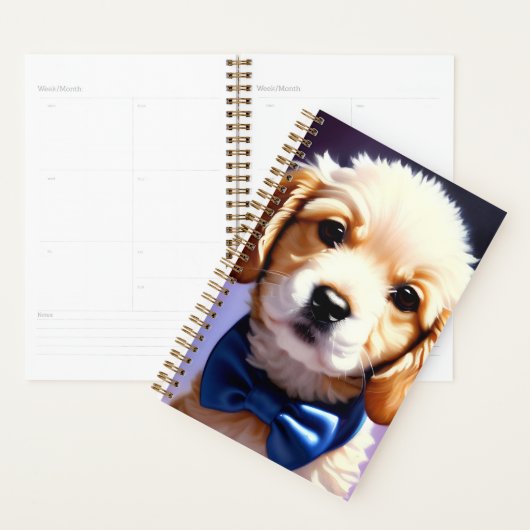 Schattige Fluffy Puppy met Cute Blue Bow Stropdas Planner (Display)
