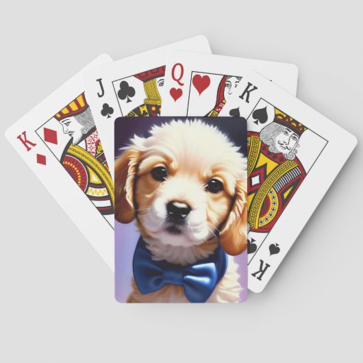 Schattige Fluffy Puppy met Cute Blue Bow Stropdas Pokerkaarten (Achterkant)