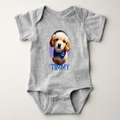 Schattige Fluffy Puppy met Cute Blue Bow Stropdas Romper (Voorkant)