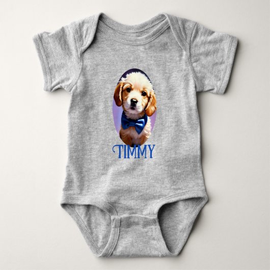 Schattige Fluffy Puppy met Cute Blue Bow Stropdas Romper (Voorkant)