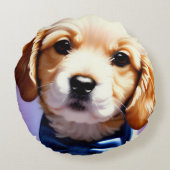Schattige Fluffy Puppy met Cute Blue Bow Stropdas Rond Kussen (Achterkant)