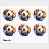 Schattige Fluffy Puppy met Cute Blue Bow Stropdas Ronde Sticker (Vel)
