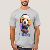 Schattige Fluffy Puppy met Cute Blue Bow Stropdas T-shirt