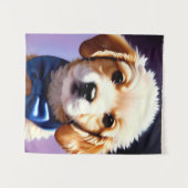 Schattige Fluffy Puppy met Cute Blue Bow Stropdas Wandkleed (Voorkant (horizontaal))