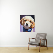 Schattige Fluffy Puppy met Cute Blue Bow Stropdas Wandkleed (In situ)
