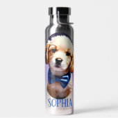 Schattige Fluffy Puppy met Cute Blue Bow Stropdas Waterfles (Links)