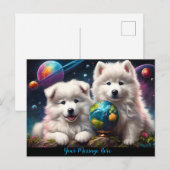 Schattige Fluffy Samoyed Puppies, Aarde Briefkaart (Voorkant / Achterkant)