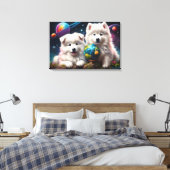 Schattige Fluffy Samoyed Puppies, Vrede op Aarde Canvas Afdruk (Insitu (Slaapkamer))