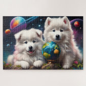 Schattige Fluffy Samoyed Puppies, Vrede op Aarde Legpuzzel (Horizontaal)