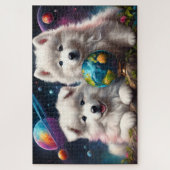 Schattige Fluffy Samoyed Puppies, Vrede op Aarde Legpuzzel (Verticaal)