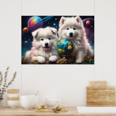 Schattige Fluffy Samoyed Puppies, Vrede op Aarde Poster (Keuken)