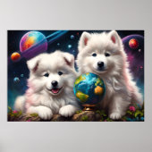 Schattige Fluffy Samoyed Puppies, Vrede op Aarde Poster (Voorkant)