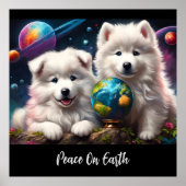 Schattige Fluffy Samoyed Puppies, Vrede op Aarde Poster (Voorkant)