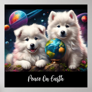 Schattige Fluffy Samoyed Puppies, Vrede op Aarde Poster