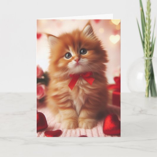 Schattige Fluffy Schattige Valentijns Poesje Kaart (Voorkant)
