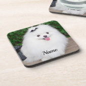 Schattige Fluffy White Puppy Dog Bier Onderzetter (Linkerzijde)