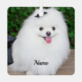 Schattige Fluffy White Puppy Dog Metalen Ornament (Achterkant)