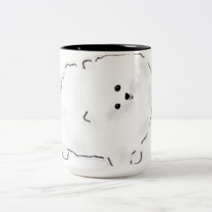 Schattige Fluffy Witte Bichon Pomeranian Hond Dood Tweekleurige Koffiemok