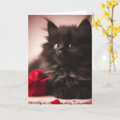 Schattige Fluffy Zwarte Valentijnsdag Kitten Kaart (Gele Bloem)