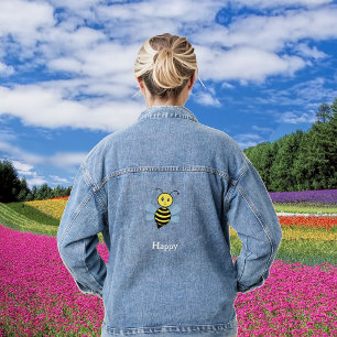Schattige Flying Happy Bumblebee Cartoon Denim Jacket