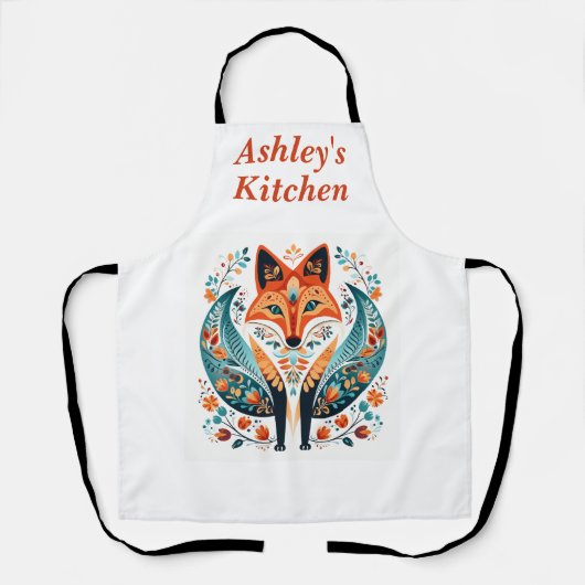 Schattige Folk Art Foxy Keuken Schort (Voorkant)