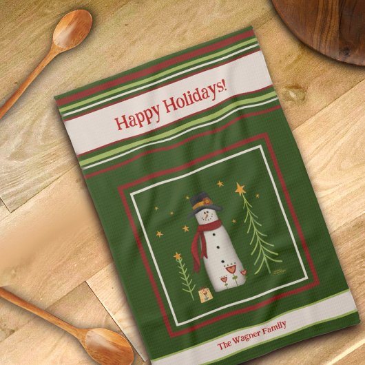 Schattige Folk Sneeuwman Gepersonaliseerde Kerstmi Theedoek