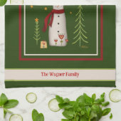 Schattige Folk Sneeuwman Gepersonaliseerde Kerstmi Theedoek (Gevouwen)