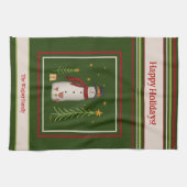 Schattige Folk Sneeuwman Gepersonaliseerde Kerstmi Theedoek (Horizontaal)