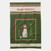 Schattige Folk Sneeuwman Gepersonaliseerde Kerstmi Theedoek (Verticaal)