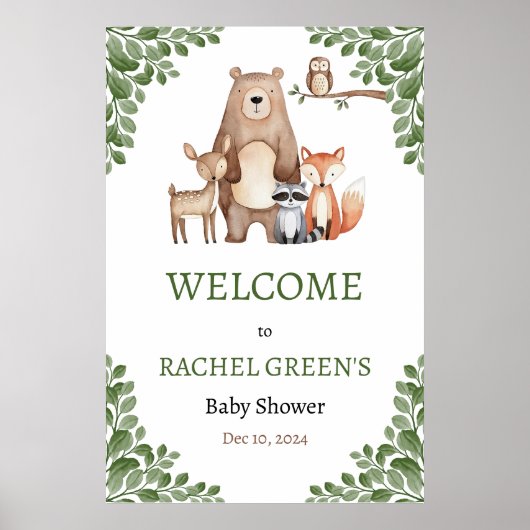 Schattige Forest Woodland Animals Baby shower Welk Poster (Voorkant)