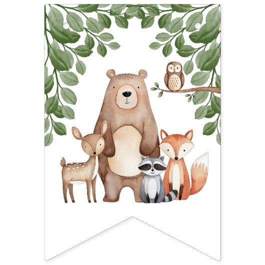 Schattige Forest Woodland Animals Baby shower Welk Vlaggetjes (Eerste vlag)