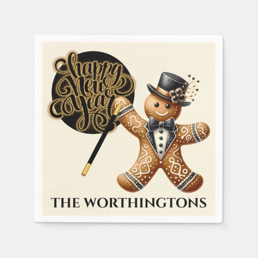 Schattige Formal Gingerbread Man Nieuwjaar Servet (Voorkant)