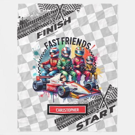Schattige Formule 1 Boy Racing Verjaardag Fleece Deken (Voorkant)