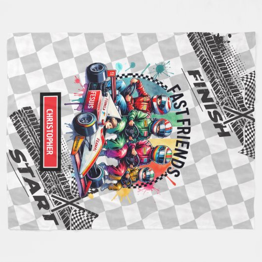 Schattige Formule 1 Boy Racing Verjaardag Fleece Deken (Voorkant (Horizontaal))