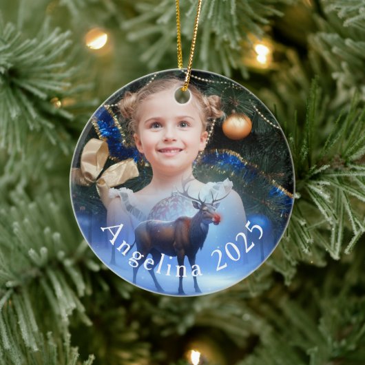 Schattige Foto Custom Rendier Winter Wonderland Keramisch Ornament (Boom)