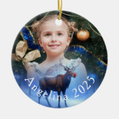 Schattige Foto Custom Rendier Winter Wonderland Keramisch Ornament (Voorkant)