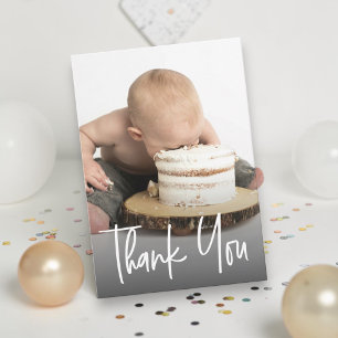 Schattige foto handlettering 1e verjaardag Aangepa Bedankkaart