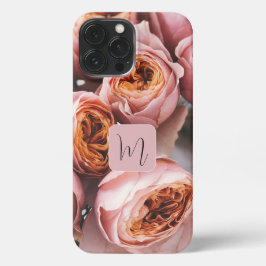 Schattige foto monogram kalligrafie naam roze roze iPhone 13 pro max hoesje