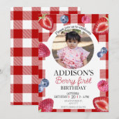 Schattige Foto Rood Blauw Berry Sweet 1e Verjaarda Kaart (Voorkant / Achterkant)