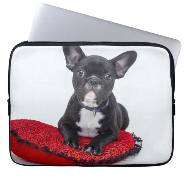 Schattige foto van bulledog Black en White Laptop Sleeve (Voorkant)