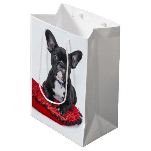Schattige foto van bulledog Black en White Medium Cadeauzakje (Voorkant Gekanteld)