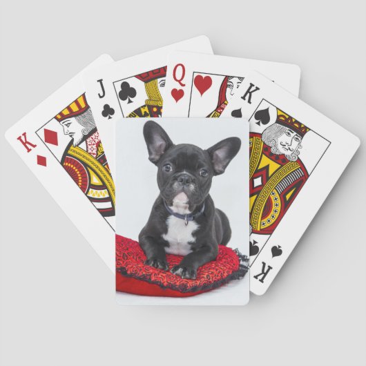 Schattige foto van bulledog Black en White Pokerkaarten (Achterkant)