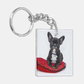 Schattige foto van bulledog Black en White Sleutelhanger (Voorkant Links)
