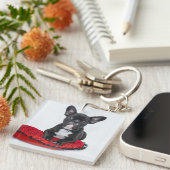Schattige foto van bulledog Black en White Sleutelhanger (Voorkant Rechts)