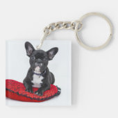 Schattige foto van bulledog Black en White Sleutelhanger (Achterkant)