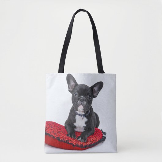 Schattige foto van bulledog Black en White Tote Bag (Voorkant)