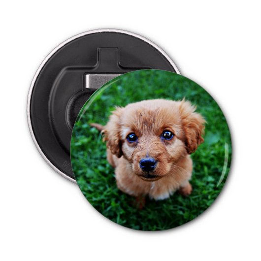 Schattige foto van Puppy Button Flesopener (Voorkant)