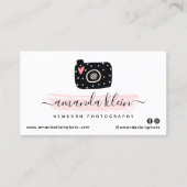 Schattige Fotograaf Camera Zwart & Roze Afspraak Visitekaartje (Voorkant)