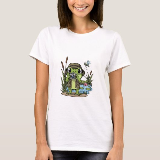 Schattige fotograaf kikker met camera, libel t-shirt (Voorkant)