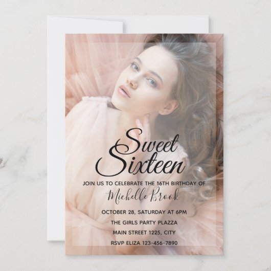 Schattige fototemplate - Sweet Sixteen Kaart (Voorkant)